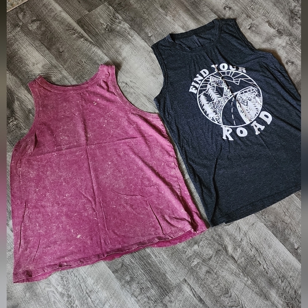 Graphic Tank Tops - Pink and Grey